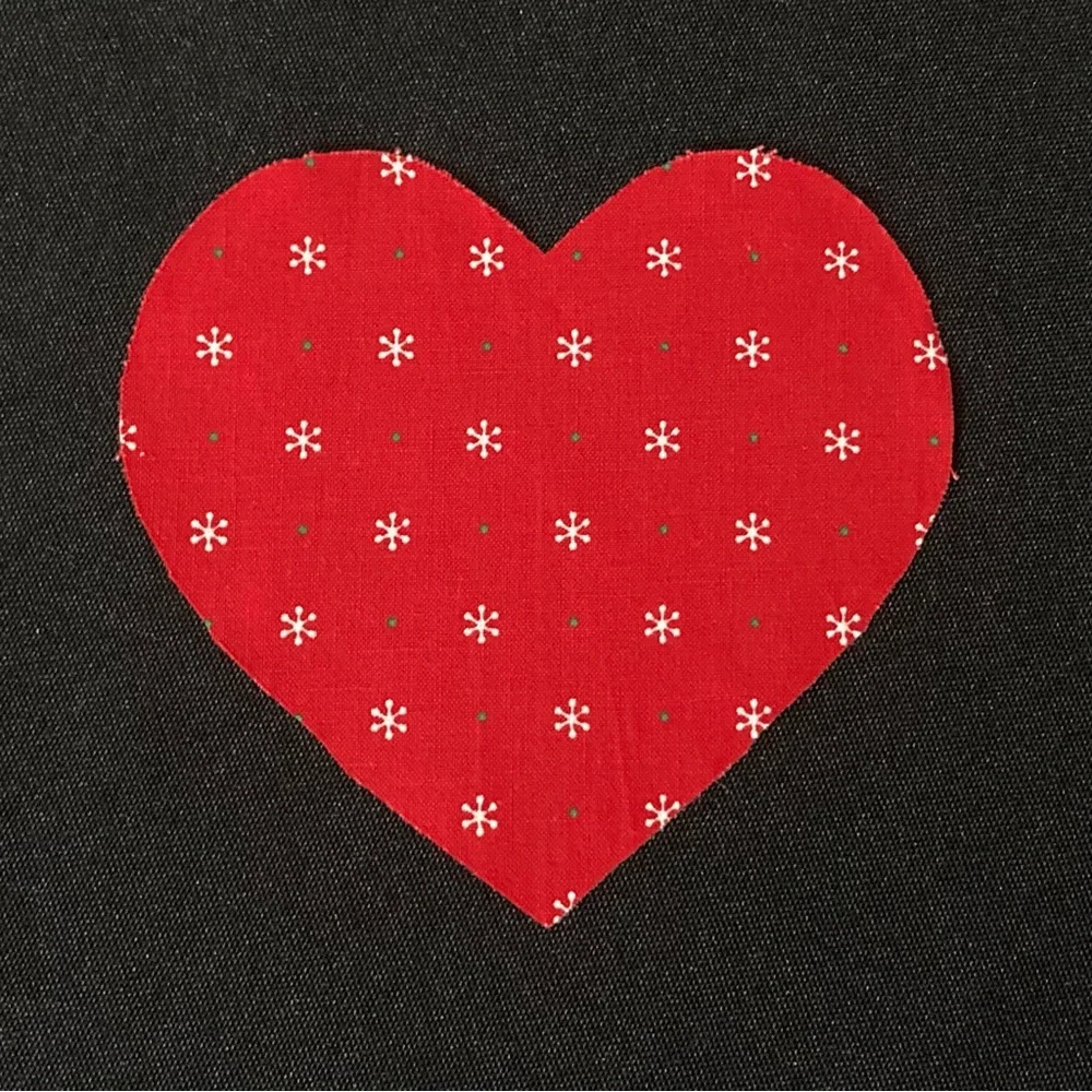 Vintage 1990s Set of 5 Red Heart Shaped Christmas Fabric Scraps 4.5” x 4.5”